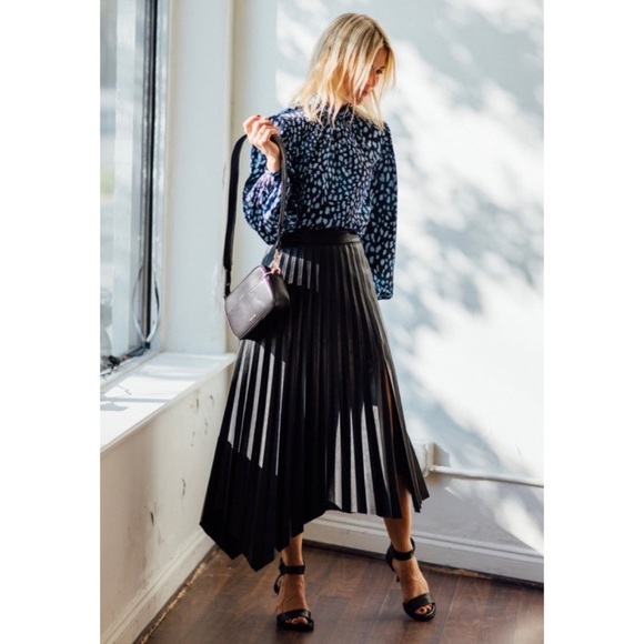 JONATHAN SIMKHAI • Black Vegan Leather Jayla Pleated Asymmetrical Midi Skirt, 2 - Picture 16 of 16